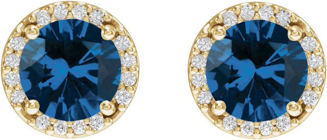 14K Gold Lab-Grown Blue Sapphire Round Halo-Style Low Stud Earrings - Yellow Gold - view 6