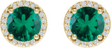 14K Gold Lab-Grown Emerald Round Halo-Style Low Stud Earrings - Yellow Gold - view 6