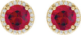 14K Gold Lab-Grown Ruby Round Halo-Style Low Stud Earrings - Yellow Gold - view 6
