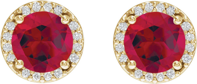 14K Gold Lab-Grown Ruby Round Halo-Style Low Stud Earrings - Yellow Gold - view 6