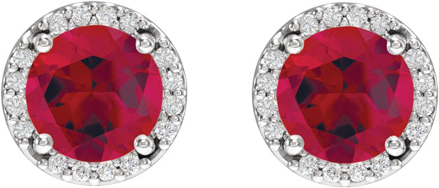 Platinum Lab-Grown Ruby Round Halo-Style Low Stud Earrings - view 6