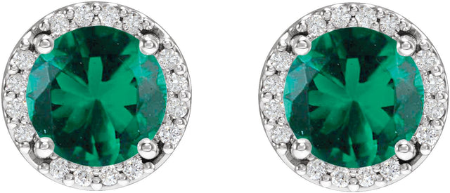 Platinum Lab-Grown Emerald Round Halo-Style Low Stud Earrings - view 6