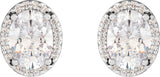 14K Gold Natural Diamond Oval 4-Prong Halo-Style Low Stud Earring - White Gold - view 6