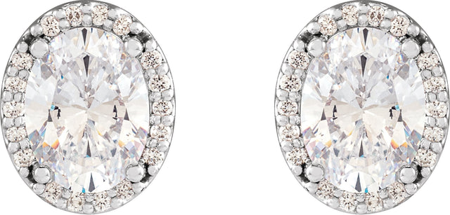 14K Gold Natural Diamond Oval 4-Prong Halo-Style Low Stud Earring - White Gold - view 6