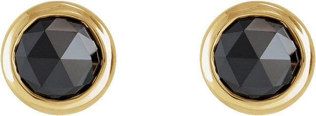14K Gold Natural Black Diamond Round Bezel-Set Rose-Cut Stud Earrings - Yellow Gold - view 6