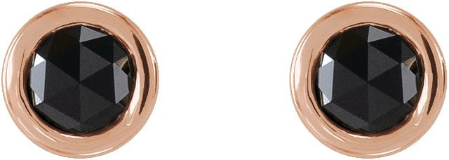 14K Gold Natural Black Diamond Round Bezel-Set Rose-Cut Stud Earrings - Rose Gold - view 6