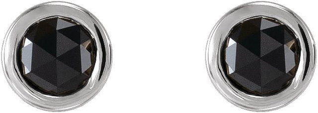 14K Gold Natural Black Diamond Round Bezel-Set Rose-Cut Stud Earrings - White Gold - view 6