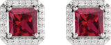 Platinum Lab-Grown Ruby Natural Diamond Square 4-Prong Halo-Style Earring - view 6