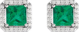 Platinum Lab-Grown Emerald Square 4-Prong Halo-Style Earring - view 6