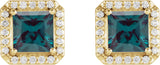 14K Gold Lab-Grown Alexandrite Natural Diamond Square 4-Prong Halo-Style Earring - Yellow Gold - view 6