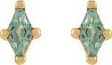 14K Gold Lab-Grown Green Sapphire Lozenge 4-Prong Stud Earrings - Yellow Gold - view 4