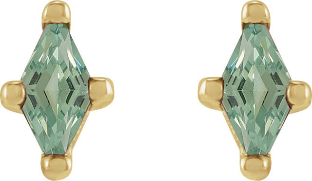 14K Gold Lab-Grown Green Sapphire Lozenge 4-Prong Stud Earrings - Yellow Gold - view 4