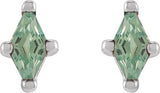 Platinum Lab-Grown Green Sapphire Lozenge 4-Prong Stud Earrings - view 4