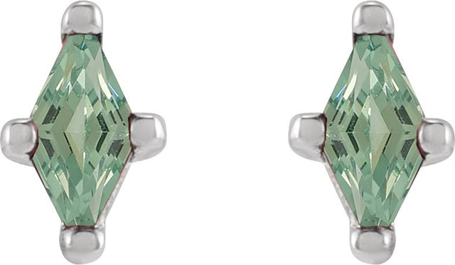 Platinum Lab-Grown Green Sapphire Lozenge 4-Prong Stud Earrings - view 4