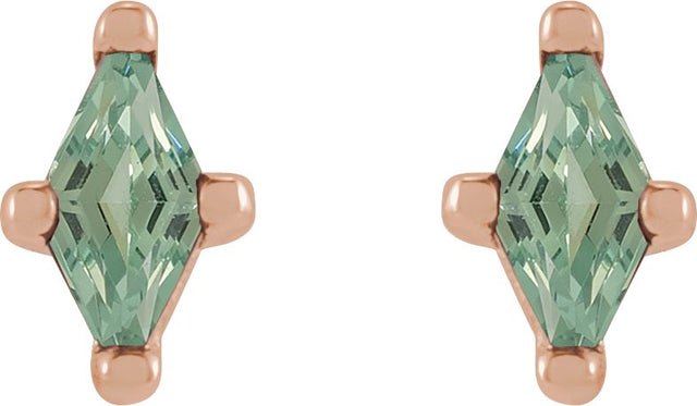 14K Gold Lab-Grown Green Sapphire Lozenge 4-Prong Stud Earrings - Rose Gold - view 4
