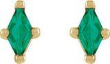 14K Gold Lab-Grown Emerald Lozenge 4-Prong Stud Earrings - Yellow Gold - view 4