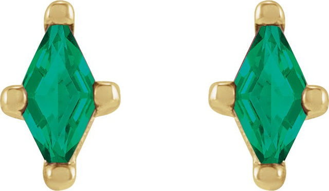 14K Gold Lab-Grown Emerald Lozenge 4-Prong Stud Earrings - Yellow Gold - view 4