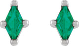 Platinum Lab-Grown Emerald Lozenge 4-Prong Stud Earrings - view 4