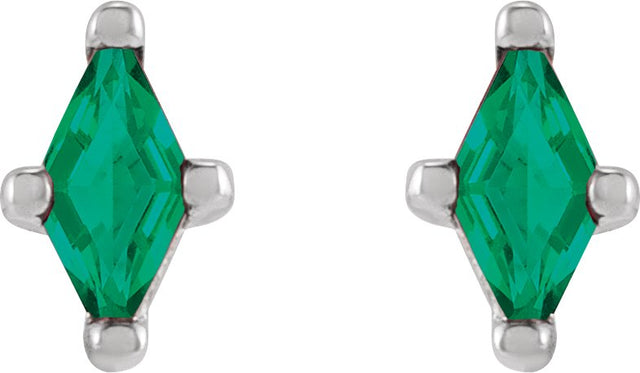 Platinum Lab-Grown Emerald Lozenge 4-Prong Stud Earrings - view 4