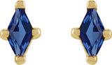 14K Gold Lab-Grown Blue Sapphire Lozenge 4-Prong Stud Earrings - Yellow Gold - view 4