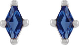 Platinum Lab-Grown Blue Sapphire Lozenge 4-Prong Stud Earrings - view 4