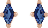 14K Gold Lab-Grown Blue Sapphire Lozenge 4-Prong Stud Earrings - Rose Gold - view 4