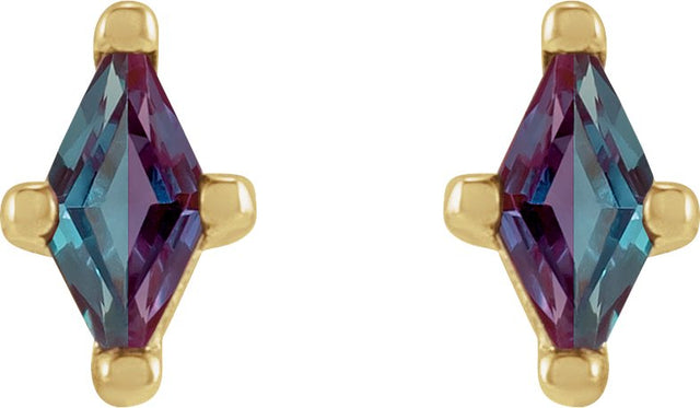 14K Gold Lab-Grown Alexandrite Lozenge 4-Prong Stud Earrings - Yellow Gold - view 4