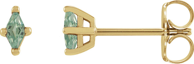 14K Gold Lab-Grown Green Sapphire Lozenge 4-Prong Stud Earrings - Yellow Gold - view 3