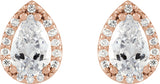 14K Gold Lab-Grown Moissanite Pear 4-Prong Halo-Style Low Stud Earring - Rose Gold - view 8