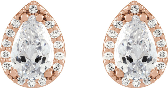 14K Gold Natural Diamond Pear 4-Prong Halo-Style Low Stud Earring - Rose Gold - view 8