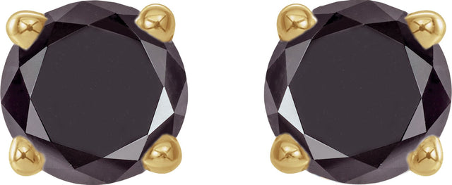 14K Gold Natural Black Diamond Round 4-Prong Lightweight Stud Earrings - Yellow Gold - view 10