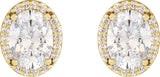 14K Gold Natural Diamond Oval 4-Prong Halo-Style Low Stud Earring - Yellow Gold - view 6
