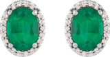 Platinum Lab-Grown Emerald Oval 4-Prong Halo-Style Low Stud Earring - view 6