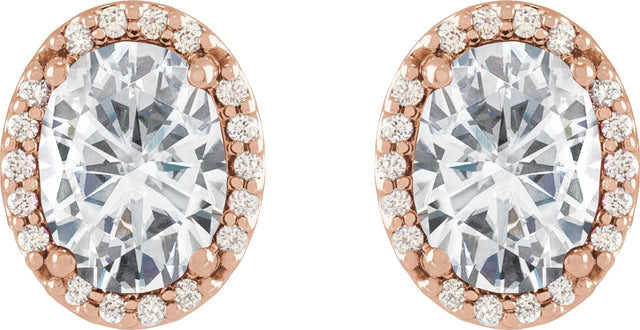 14K Gold Lab-Grown Moissanite Oval 4-Prong Halo-Style Low Stud Earring - Rose Gold - view 6
