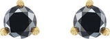 14K Gold Natural Black Diamond Round 3-Prong Stud Earrings - Yellow Gold - view 4
