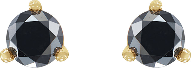 14K Gold Natural Black Diamond Round 3-Prong Stud Earrings - Yellow Gold - view 4