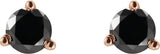 14K Gold Natural Black Diamond Round 3-Prong Stud Earrings - Rose Gold - view 4