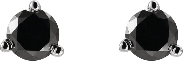 14K Gold Natural Black Diamond Round 3-Prong Stud Earrings - White Gold - view 4