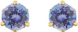 14K Gold Natural Tanzanite Round 3-Prong Stud Earrings - Yellow Gold - view 4