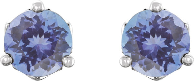 Platinum Natural Tanzanite Round 3-Prong Stud Earrings - view 4