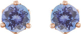 14K Gold Natural Tanzanite Round 3-Prong Stud Earrings - Rose Gold - view 4