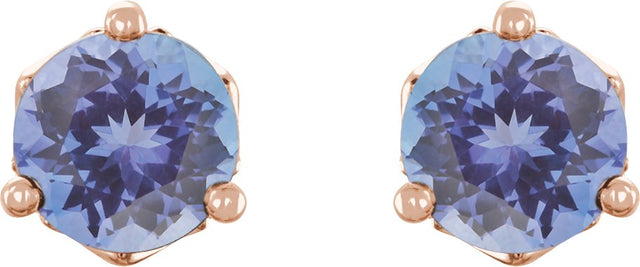 14K Gold Natural Tanzanite Round 3-Prong Stud Earrings - Rose Gold - view 4