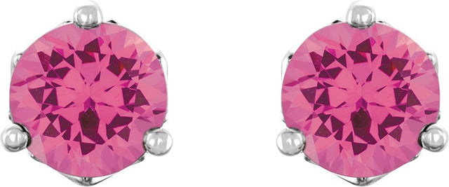 Platinum Natural Pink Spinel Round 3-Prong Stud Earrings - view 4