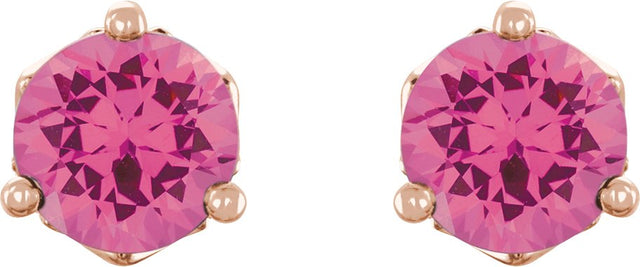 14K Gold Natural Pink Spinel Round 3-Prong Stud Earrings - Rose Gold - view 4