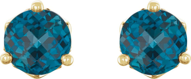 14K Gold Natural London Blue Topaz Round 3-Prong Stud Earrings - Yellow Gold - view 4