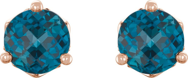 14K Gold Natural London Blue Topaz Round 3-Prong Stud Earrings - Rose Gold - view 4