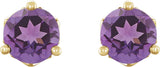 14K Gold Natural Amethyst Round 3-Prong Stud Earrings - Yellow Gold - view 4
