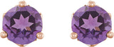 14K Gold Natural Amethyst Round 3-Prong Stud Earrings - Rose Gold - view 4