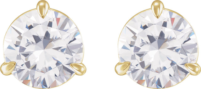14K Gold Natural Diamond Round 3-Prong Pre-Notched Claw Earring - Yellow Gold - view 4