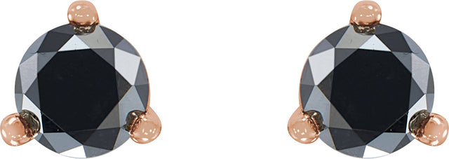 14K Gold Natural Black Diamond Round 3-Prong Stud Earrings - Rose Gold - view 4